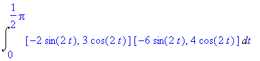 Int([-2*sin(2*t), 3*cos(2*t)]*[-6*sin(2*t), 4*cos(2...
