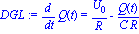 DGL := diff(Q(t), t) = U[0]/R-Q(t)/(C*R)