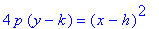 4*p*(y-k) = (x-h)^2