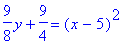 9/8*y+9/4 = (x-5)^2