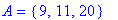 A = {9, 11, 20}