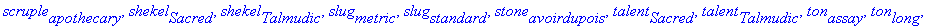 atomic_mass_unit[SI], beka[Sacred], beka[Talmudic],...