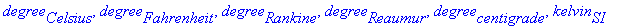 degree[Celsius], degree[Fahrenheit], degree[Rankine...