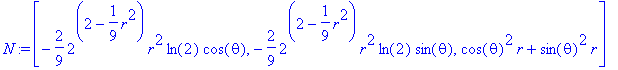 N := [-2/9*2^(2-1/9*r^2)*r^2*ln(2)*cos(theta), -2/9...