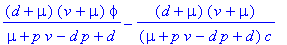 (d+mu)*(v+mu)*phi/(mu+p*v-d*p+d)-(d+mu)*(v+mu)/((mu...