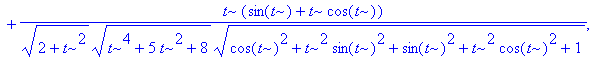 b := vector([-(-4*cos(t)-cos(t)*t^2+3*t*sin(t)+t^3*sin(t))/(sqrt(2+t^2)*sqrt(t^4+5*t^2+8)*sqrt(cos(t)^2+t^2*sin(t)^2+sin(t)^2+t^2*cos(t)^2+1))+t*(sin(t)+t*cos(t))/(sqrt(2+t^2)*sqrt(t^4+5*t^2+8)*sqrt(co...