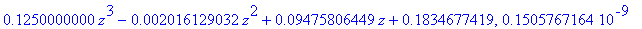 .1250000000*z^3-.2016129032e-2*z^2+.9475806449e-1*z+.1834677419, .1505767164e-9