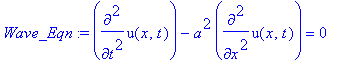 Wave_Eqn := diff(u(x,t),`$`(t,2))-a^2*diff(u(x,t),`$`(x,2)) = 0