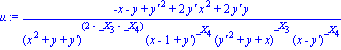 mu := (-x-y+`y'`^2+2*`y'`*x^2+2*`y'`*y)/((x^2+y+`y'`)^(2-_X[3]-_X[4])*(x-1+`y'`)^_X[4]*(`y'`^2+y+x)^_X[3]*(x-`y'`)^_X[4])