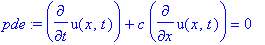 pde := diff(u(x,t),t)+c*diff(u(x,t),x) = 0