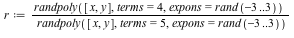 r := randpoly([x, y], terms = 4, expons = rand(-3 .. 3))/randpoly([x, y], terms = 5, expons = rand(-3 .. 3))