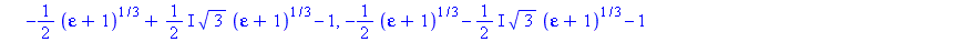 (1-epsilon)^(1/3)-1, -1/2*(1-epsilon)^(1/3)-1/2*I*3^(1/2)*(1-epsilon)^(1/3)-1, -1/2*(1-epsilon)^(1/3)+1/2*I*3^(1/2)*(1-epsilon)^(1/3)-1, (epsilon+1)^(1/3)-1, -1/2*(epsilon+1)^(1/3)+1/2*I*3^(1/2)*(epsi...