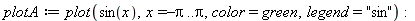 plotA := plot(sin(x), x = -Pi .. Pi, color = green, legend = 