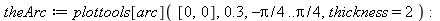 theArc := plottools[arc]([0, 0], .3, -1/4*Pi .. 1/4*Pi, thickness = 2); -1