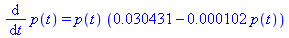 diff(p(t), t) = p(t)*(0.30431e-1-0.102e-3*p(t))