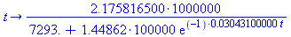 proc (t) options operator, arrow; 2.175816500*1000000/(7293.+1.44862*100000*exp((-1)*0.3043100000e-1*t)) end proc