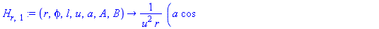 H[r, 1] := proc (r, phi, l, u, a, A, B) options operator, arrow; a*cos(l*phi)*(beta[z]*B*BesselJ(l+1, u*r/a)*u*r-beta[z]*B*l*a*BesselJ(l, u*r/a)+omega*epsilon[0]*n1^2*A*BesselJ(l, u*r/a)*l*a)*I/(u^2*r...