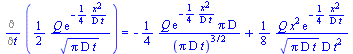 Diff(`+`(`/`(`*`(`/`(1, 2), `*`(Q, `*`(exp(`+`(`-`(`/`(`*`(`/`(1, 4), `*`(`^`(x, 2))), `*`(D, `*`(t))))))))), `*`(`^`(`*`(Pi, `*`(D, `*`(t))), `/`(1, 2))))), t) = `+`(`-`(`/`(`*`(`/`(1, 4), `*`(Q, `*`...