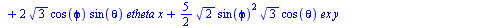 `+`(`*`(6, `*`(`^`(2, `/`(1, 2)), `*`(cos(phi), `*`(`^`(cos(theta), 2), `*`(sin(phi), `*`(ex, `*`(y))))))), `-`(`*`(6, `*`(`^`(2, `/`(1, 2)), `*`(cos(phi), `*`(`^`(cos(theta), 2), `*`(sin(phi), `*`(x,...