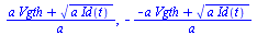 `/`(`*`(`+`(`*`(a, `*`(Vgth)), `*`(`^`(`*`(a, `*`(Id(t))), `/`(1, 2))))), `*`(a)), `+`(`-`(`/`(`*`(`+`(`-`(`*`(a, `*`(Vgth))), `*`(`^`(`*`(a, `*`(Id(t))), `/`(1, 2))))), `*`(a))))