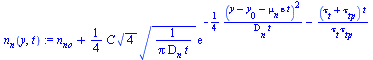 `+`(n[no], `*`(`/`(1, 4), `*`(C, `*`(`^`(4, `/`(1, 2)), `*`(`^`(`/`(1, `*`(pi, `*`(D[n], `*`(t)))), `/`(1, 2)), `*`(exp(`+`(`-`(`/`(`*`(`/`(1, 4), `*`(`^`(`+`(y, `-`(y[0]), `-`(`*`(mu[n], `*`(epsilon,...