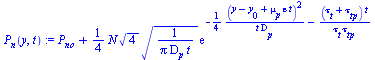 `+`(P[no], `*`(`/`(1, 4), `*`(N, `*`(`^`(4, `/`(1, 2)), `*`(`^`(`/`(1, `*`(pi, `*`(D[p], `*`(t)))), `/`(1, 2)), `*`(exp(`+`(`-`(`/`(`*`(`/`(1, 4), `*`(`^`(`+`(y, `-`(y[0]), `*`(mu[p], `*`(epsilon, `*`...