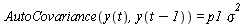 AutoCovariance(y(t), y(`+`(t, `-`(1)))) = `*`(p1, `*`(`^`(sigma, 2)))