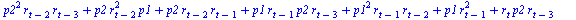 `+`(`*`(`^`(p2, 2), `*`(r[`+`(t, `-`(2))], `*`(r[`+`(t, `-`(3))]))), `*`(p2, `*`(`^`(r[`+`(t, `-`(2))], 2), `*`(p1))), `*`(p2, `*`(r[`+`(t, `-`(2))], `*`(r[`+`(t, `-`(1))]))), `*`(p1, `*`(r[`+`(t, `-`...