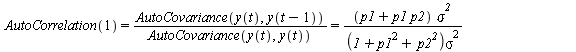 `and`(AutoCorrelation(1) = `/`(`*`(AutoCovariance(y(t), y(`+`(t, `-`(1))))), `*`(AutoCovariance(y(t), y(t)))), `and`(`/`(`*`(AutoCovariance(y(t), y(`+`(t, `-`(1))))), `*`(AutoCovariance(y(t), y(t)))) ...