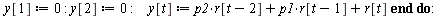 restart; -1; with(Statistics); -1; randomize(); -1; `:=`(n, 5000); -1; `:=`(p1, -.5); -1; `:=`(p2, .4); -1; `:=`(r, Sample(RandomVariable(Normal(0, 1)), n)); -1; for t from 3 to n do `:=`(y[1], 0); `:...