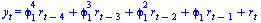 y[t] = `+`(`*`(`^`(phi[1], 4), `*`(r[`+`(t, `-`(4))])), `*`(`^`(phi[1], 3), `*`(r[`+`(t, `-`(3))])), `*`(`^`(phi[1], 2), `*`(r[`+`(t, `-`(2))])), `*`(phi[1], `*`(r[`+`(t, `-`(1))])), r[t])