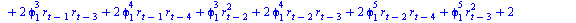 AutoCovariance(y(t), y(`+`(t, `-`(1)))) = E(`+`(`*`(r[t], `*`(r[`+`(t, `-`(1))])), `*`(r[t], `*`(phi[1], `*`(r[`+`(t, `-`(2))]))), `*`(r[t], `*`(`^`(phi[1], 2), `*`(r[`+`(t, `-`(3))]))), `*`(r[t], `*`...