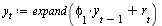 `:=`(y[t], expand(`+`(`*`(phi[1], `*`(y[`+`(t, `-`(1))])), r[t])))