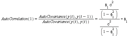 `and`(AutoCorrelation(1) = `/`(`*`(AutoCovariance(y(t), y(`+`(t, `-`(1))))), `*`(AutoCovariance(y(t), y(t)))), `and`(`/`(`*`(AutoCovariance(y(t), y(`+`(t, `-`(1))))), `*`(AutoCovariance(y(t), y(t)))) ...