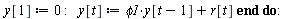restart; -1; with(Statistics); -1; randomize(); -1; `:=`(n, 5000); -1; `:=`(phi1, .5); -1; `:=`(r, Sample(RandomVariable(Normal(0, 1)), n)); -1; for t from 2 to n do `:=`(y[1], 0); `:=`(y[t], `+`(`*`(...