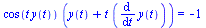 `*`(cos(`*`(t, `*`(y(t)))), `*`(`+`(y(t), `*`(t, `*`(diff(y(t), t)))))) = -1