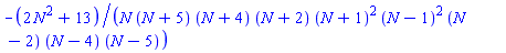 -(2*N^2+13)/(N*(N+5)*(N+4)*(N+2)*(N+1)^2*(N-1)^2*(N-2)*(N-4)*(N-5))